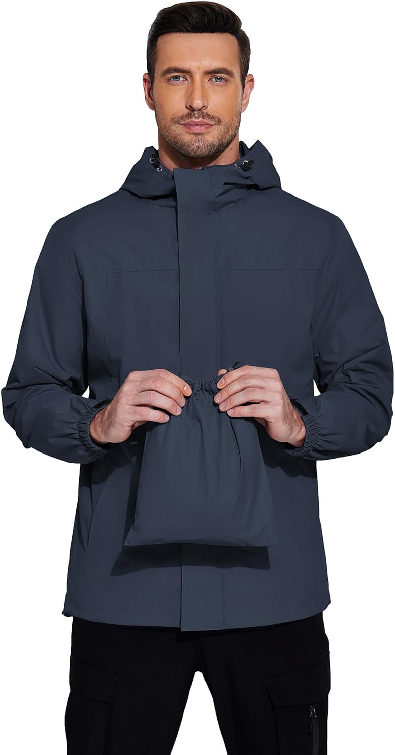 COOFANDY Men's Rain Jacket Waterproof With Hood Lightweight Packable Shell Raincoat Windbreaker For Cycling Golf Travel