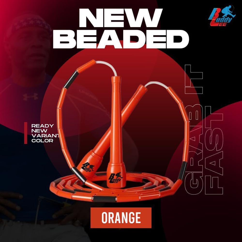 Buddy Lee New Beaded Jump Rope – Adjustable Skipping Rope for Kids & Adults – Durable, Tangle-Free Fitness Jump Rope with Ergonomic Handles for Cardio, Training & Outdoor Workouts