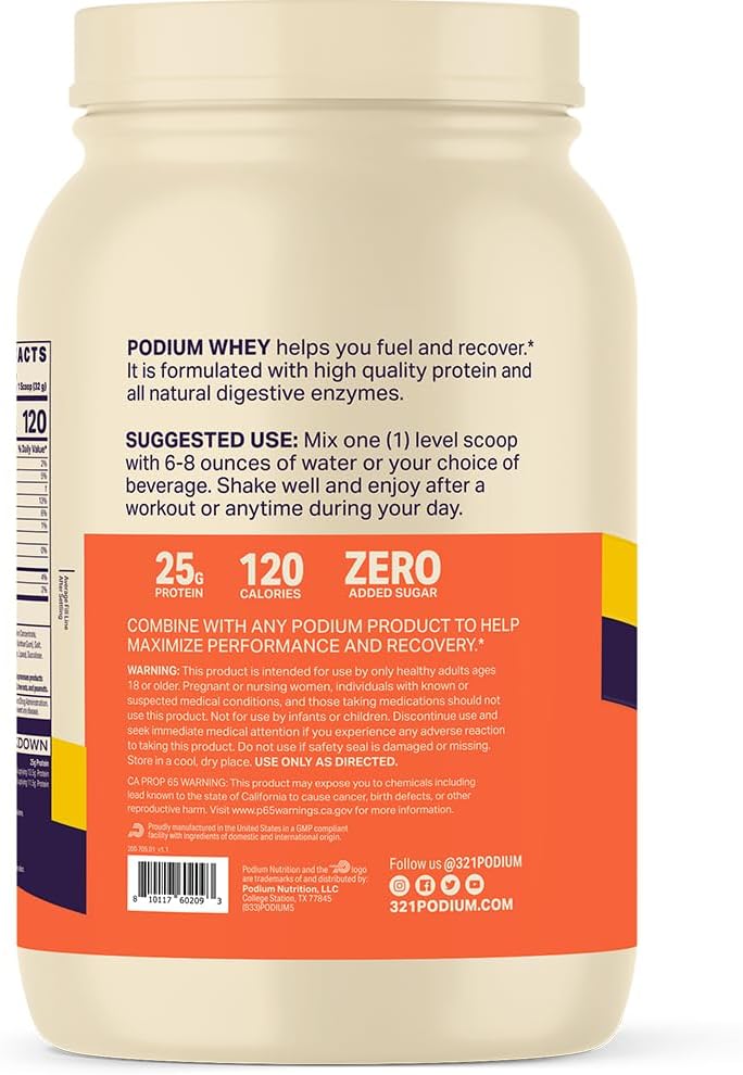 Podium Nutrition, 100% Whey Protein Powder, 25 Servings, 25g of Whey Protein Per Serving, Maple Butter Pancake, Gluten Free, Soy Free, No Artificial Colors