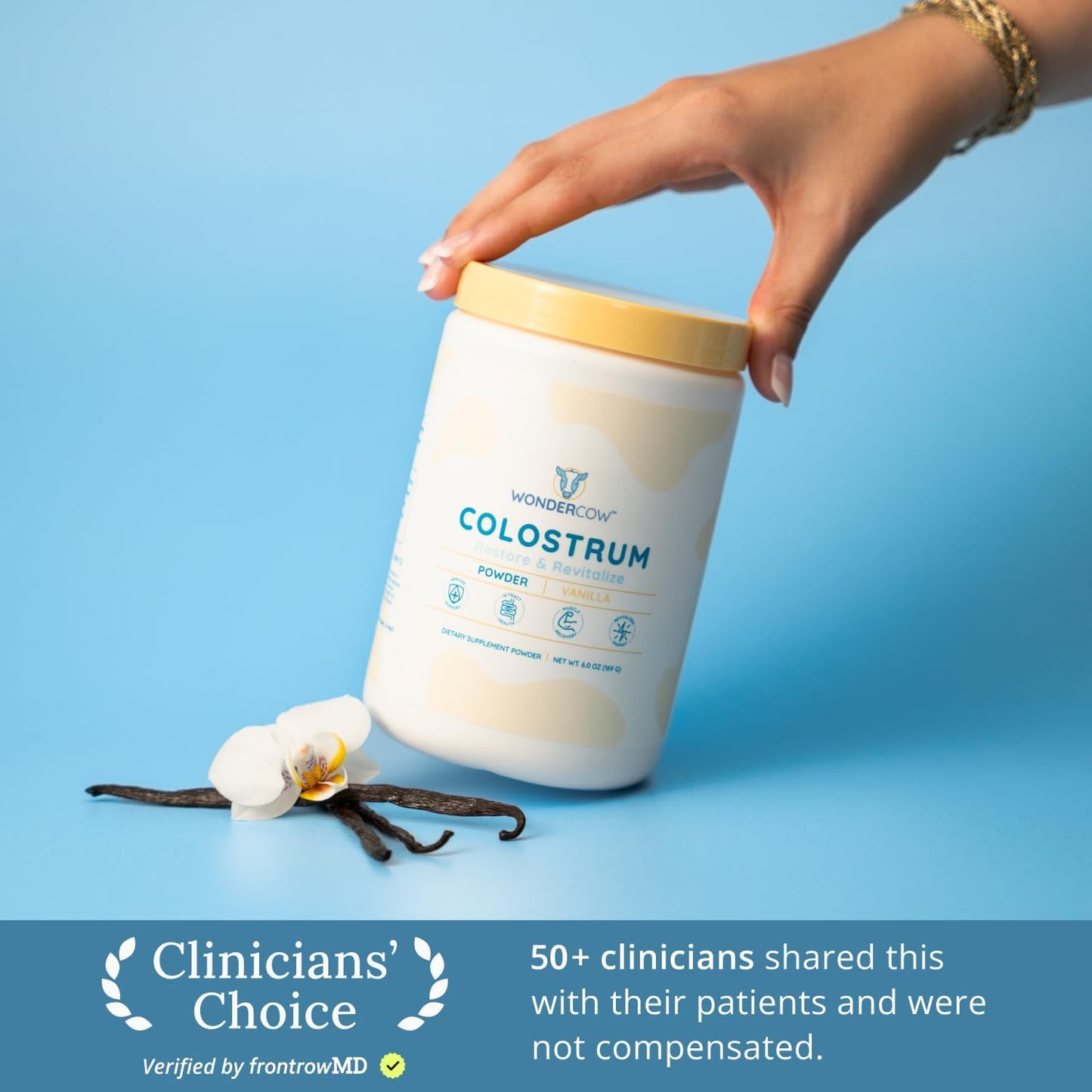 Colostrum Supplement Powder for Gut Health, Immune Support, Muscle Recovery & Wellness | Natural IgG Pure Whole Bovine Colostrum Superfood, Vanilla, 60 Servings