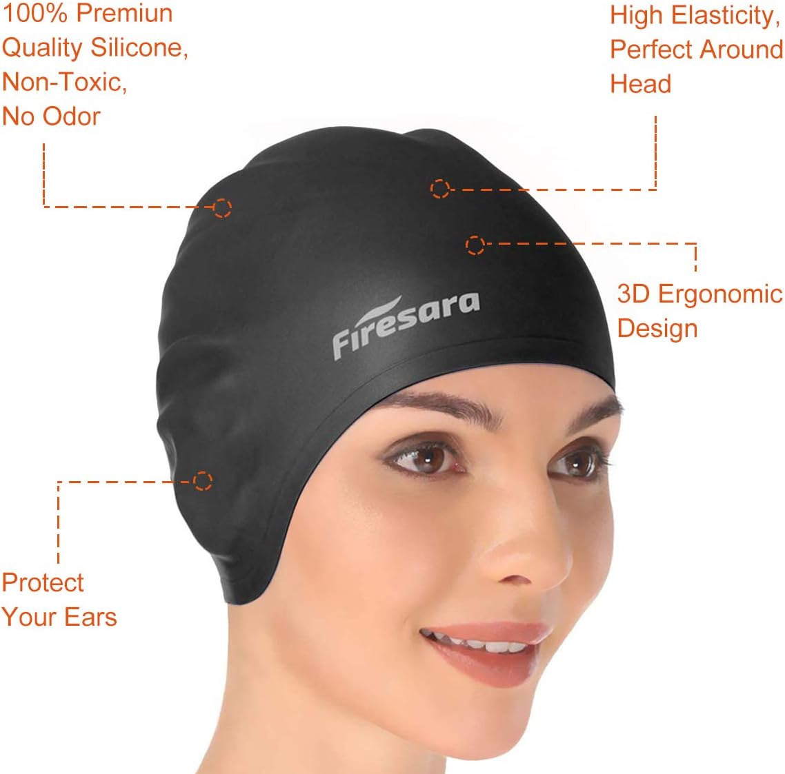 Firesara Swim Cap, Original Updated Swimming Cap 3D Ergonomic Design Comfortable Durable Ear Protection for Women Kids Men Adults Boys Girls for Long or Short Hair with Nose Clip and Ear Plugs