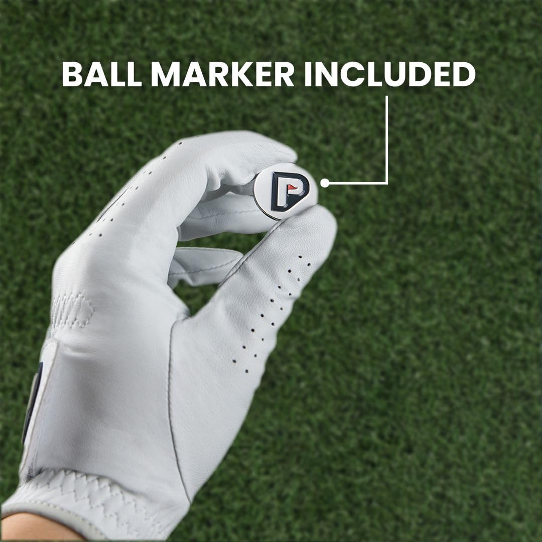 PUR3 2 Pack Golf Gloves Men | Real Genuine Cabretta Leather Glove - Super Soft Feel - Ball Marker Included - Mens Golf Gloves Left Hand or Right Hand