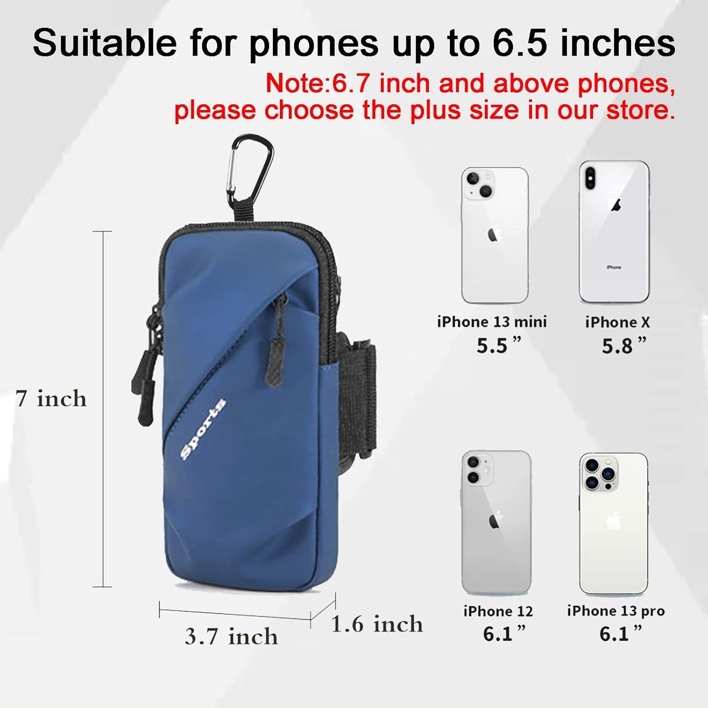 Phone Holder Armband, Small Crossbody Shoulder Holsters Bag with Arm Band, Fits iPhone and Android, Use for Running, Walking, Hiking & Biking (6.7 Inches, Blue)