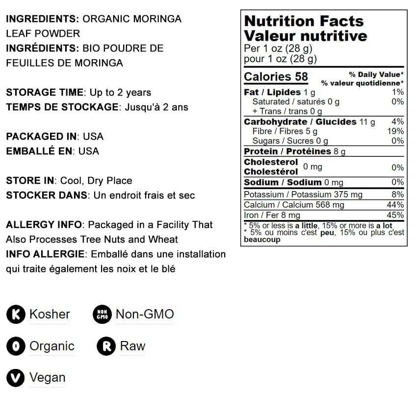 Food to Live Organic Moringa Leaf Powder, 4 Pounds - Non-GMO, Kosher, Raw, Vegan, Bulk, Ground Moringa Oleifera Leaf, Sun-Dried, Great for Drinks, Teas and Smoothies