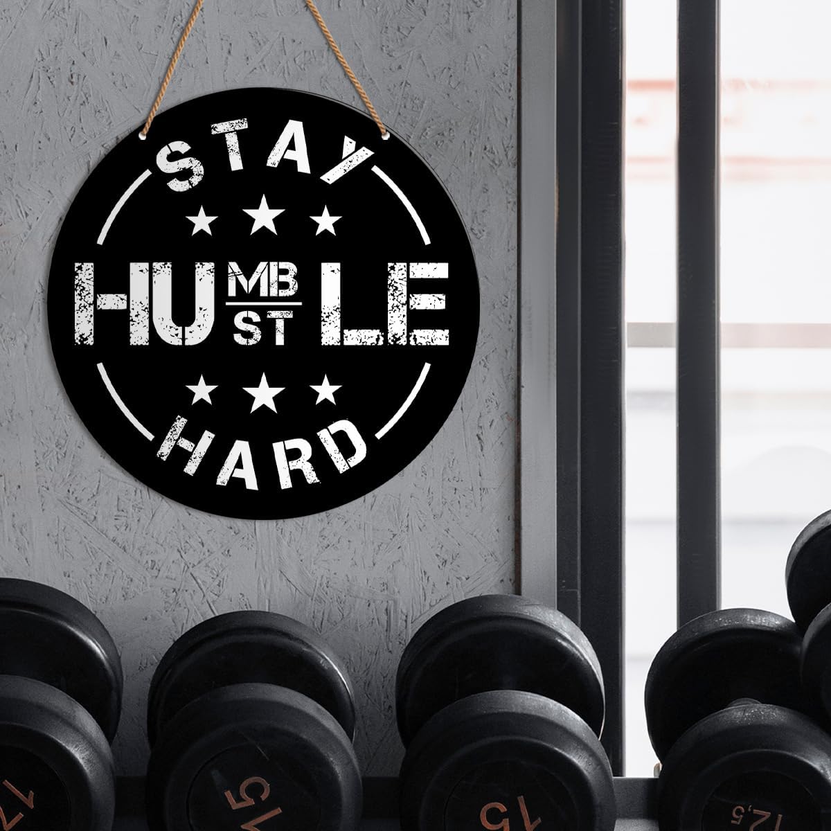 Gym Signs Wall Decor, Home Gym Motivational Wall Decor Gym Hanging Signs Decorations for Fitness Workout Room Gift for Woman Man Gym Enthusiast, Stay Humble Hustle Hard