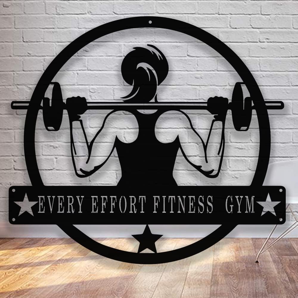 Custom Metal Gym Sign for Home Workout Room, Motivational Fitness Decor, Personalized Powerlifting Garage Wall Art, Gift for Women, Men, Dad, Papa, Grandpa, Mother, Sister, Girls, Modern Design