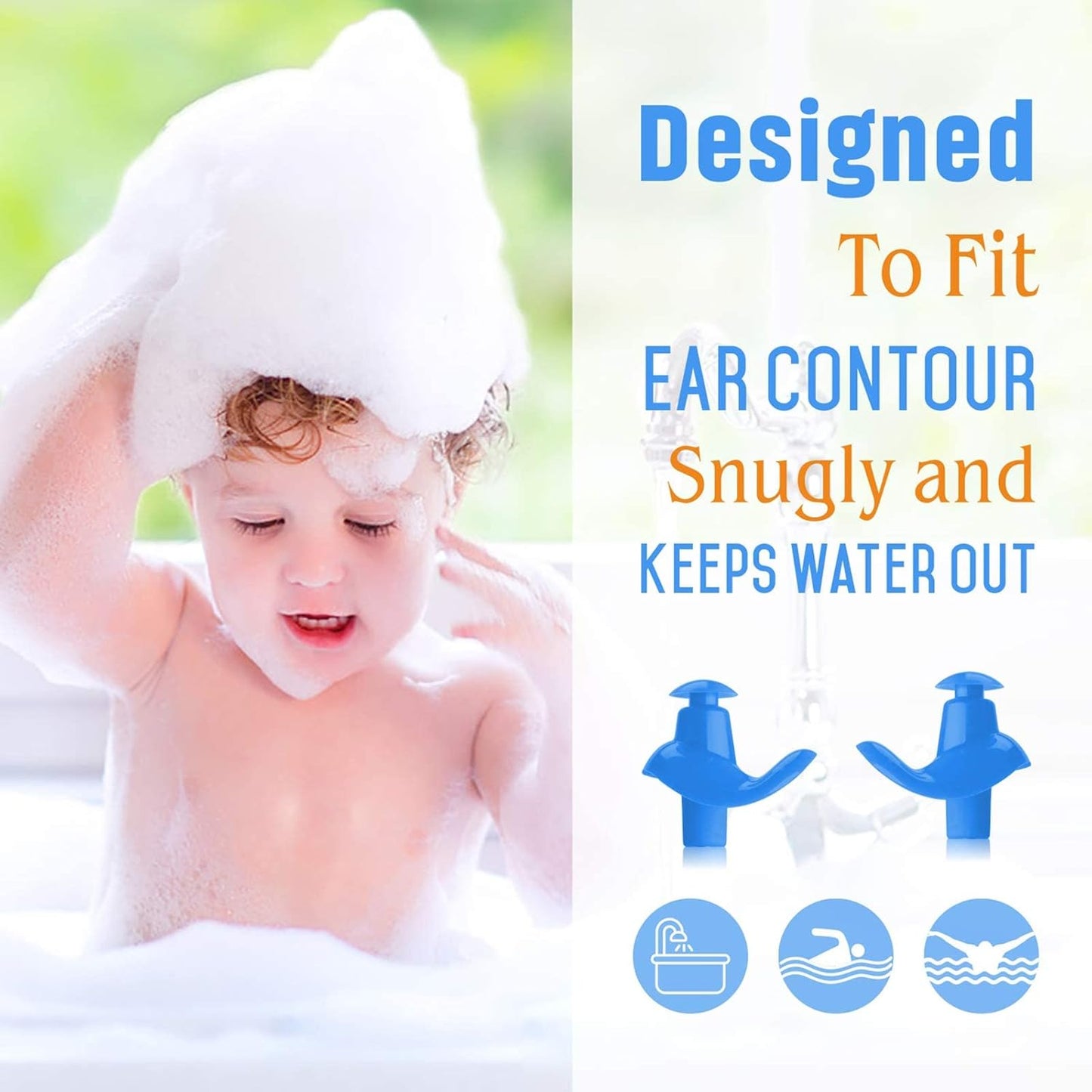 Hearprotek 2 Pairs Swimming Ear Plugs for Kids, Soft Reusable Water earplugs for Kids Swimming Bathing and Other Water Sports