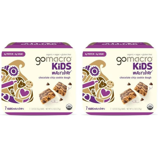 GoMacro Kids MacroBar Organic Vegan Snack Bars - Chocolate Chip Cookie Dough (0.90 Ounce Bars, 7 Count) (Pack of 2)