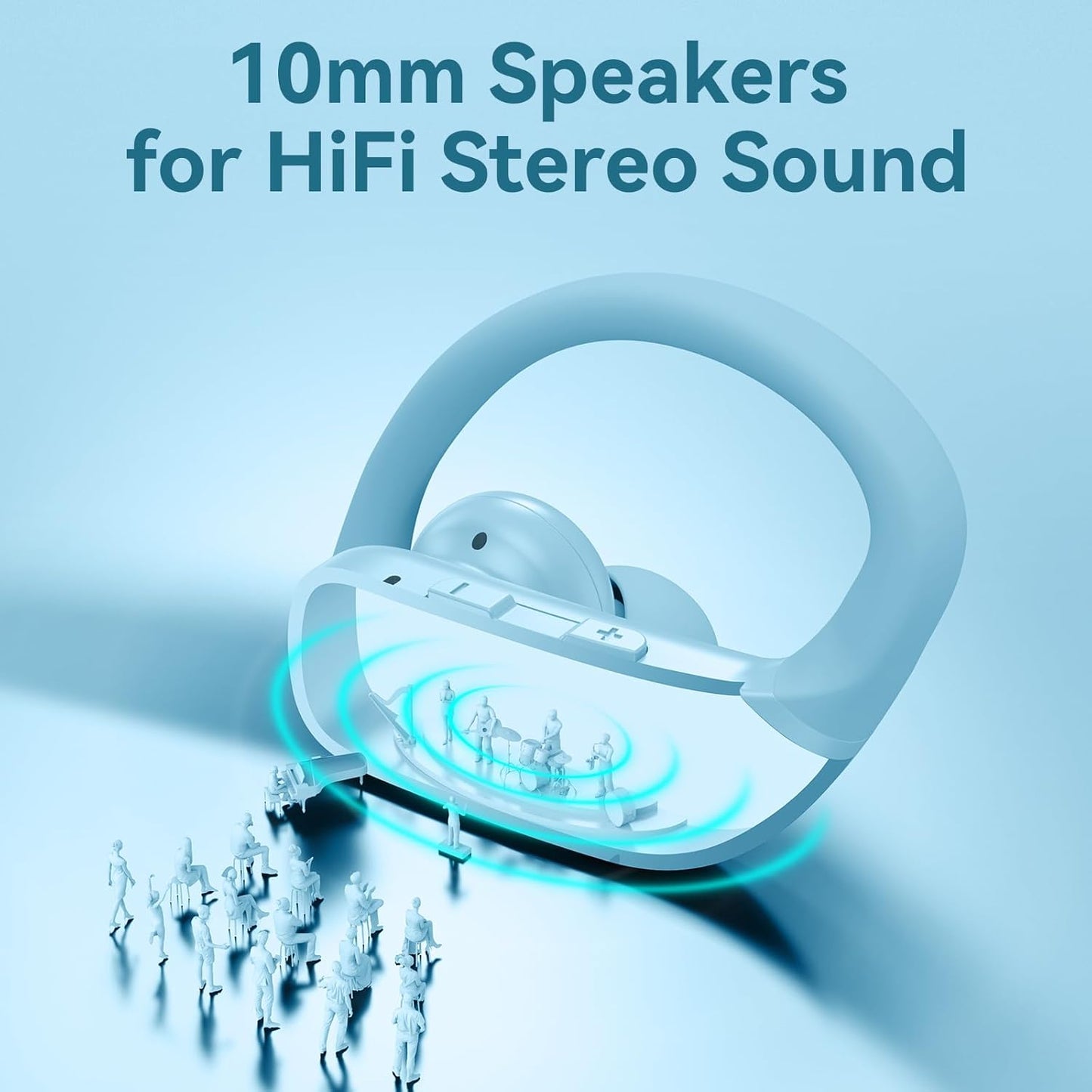 bmani Ear Buds Wireless Earbuds Bluetooth Headphones with 80H Playtime LED Display Case, Over-Ear Hook with Mic, Stereo Sound, Easy Button Controls, Sports Earphones for Running Workout Sky Blue