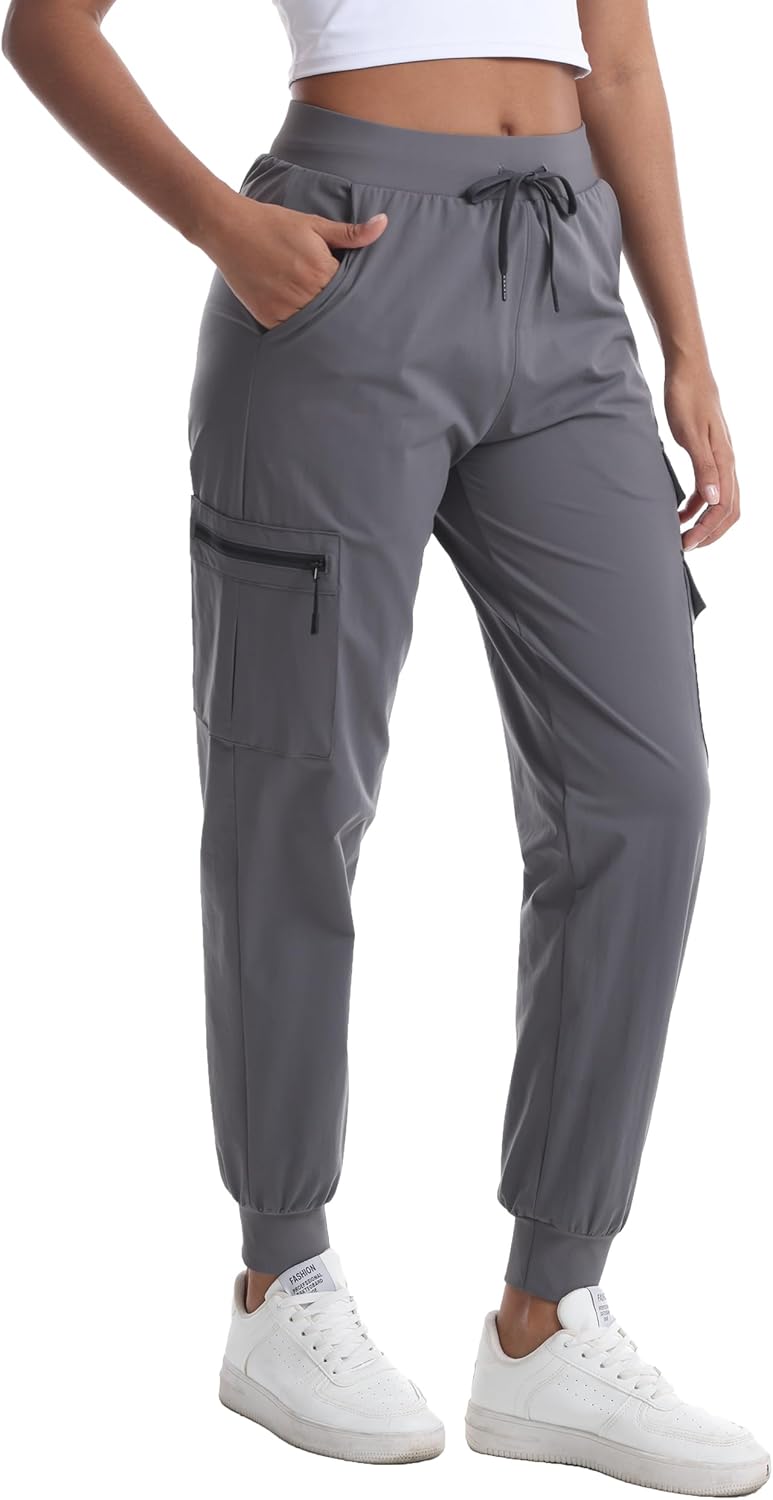 Women's Lightweight Hiking Joggers with Pockets - Water Resistant Cargo Pants for Outdoor Workouts Camping