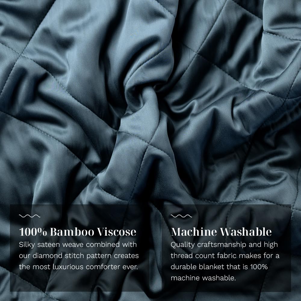 LUXOME Lightweight Blanket | 100% Rayon (Viscose) from Bamboo Fabric & Fill | Full/Queen - 86"x92" | Super Soft | Thermal-Regulating | Ocean