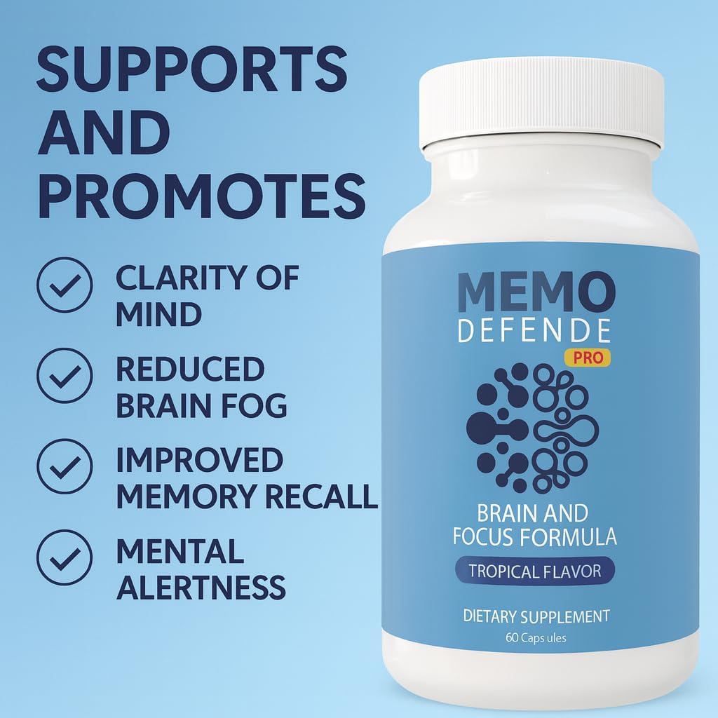 Memo Defende Pro Brain and Focus Formula, Tropical Flavor, 60 Capsules, Dietary Supplement with Vitamins and Minerals (1)