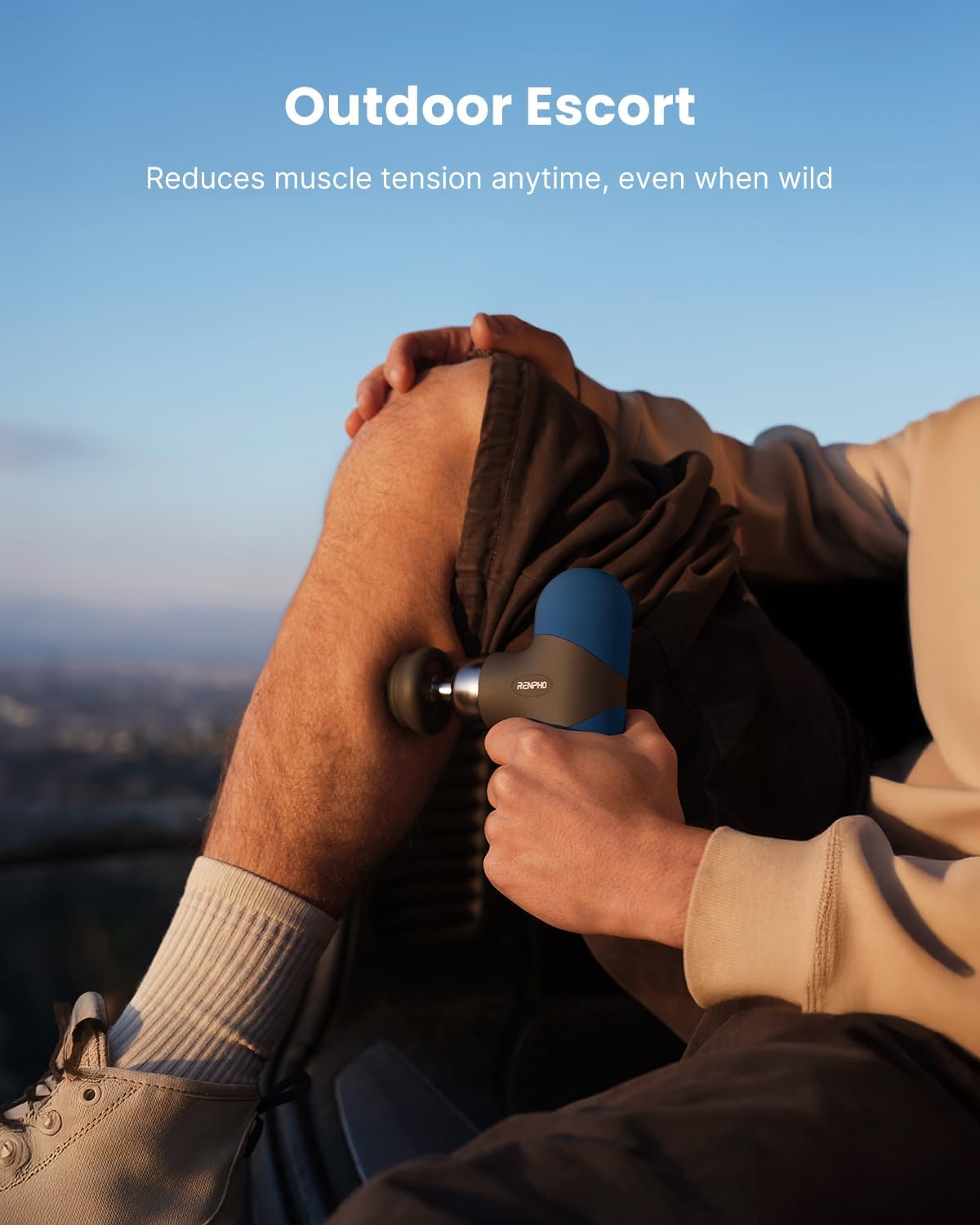 RENPHO Mini Thermal Massage Gun with Heat, Portable Deep Tissue Percussion Massager, Color Silicone Sleeves Travel Size with Carry Case, Aegean Blue