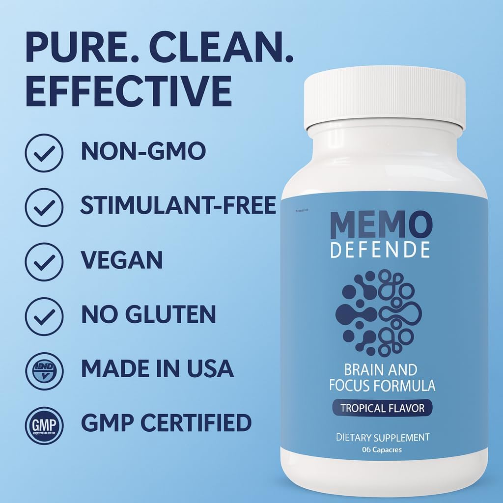 Memo Defende Pro Brain and Focus Formula, Tropical Flavor, 60 Capsules, Dietary Supplement with Vitamins and Minerals (1)