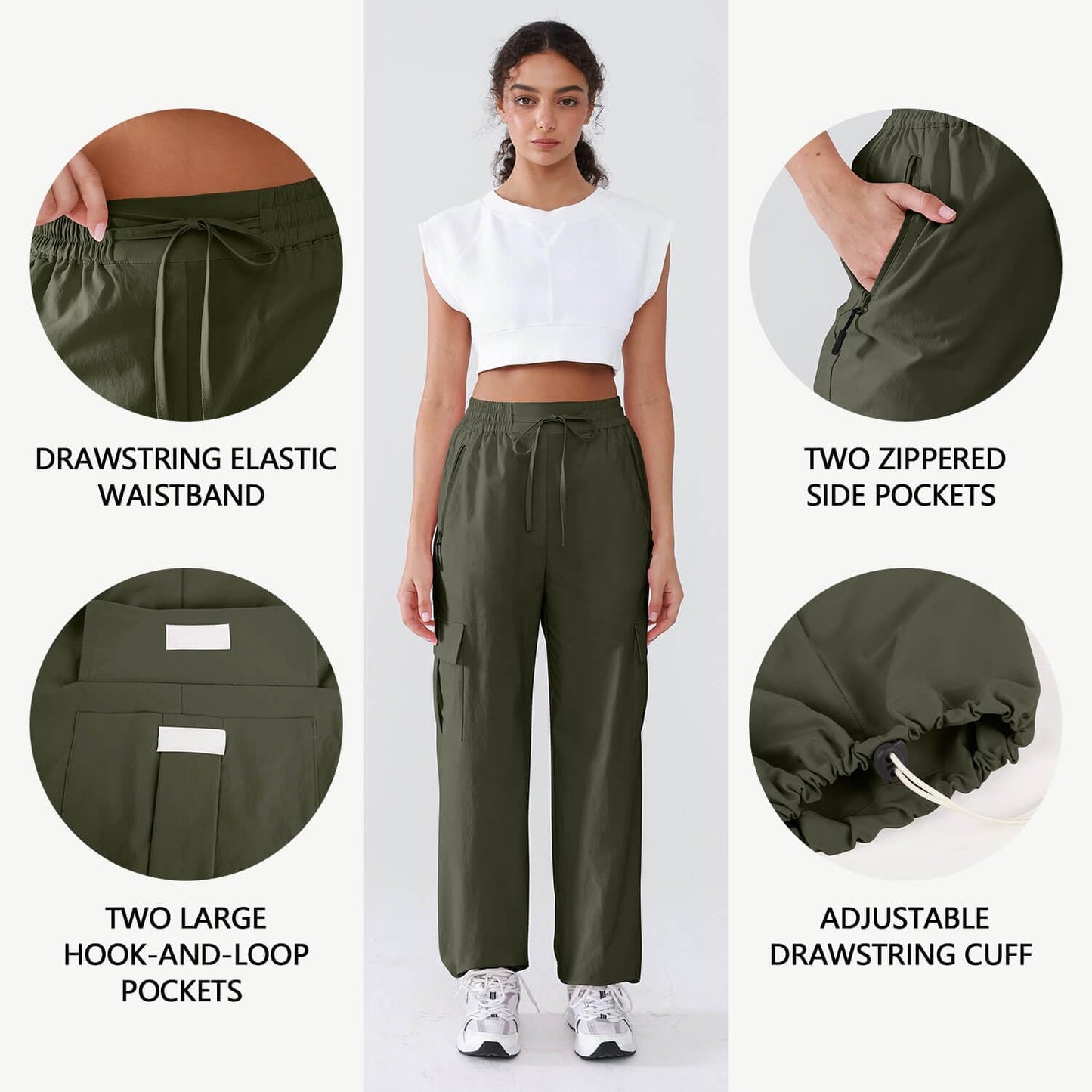 Hiking Pants Women Lightweight Cargo Pants Quick Dry Water Resistant Outdoor Travel Pants with Zipper Pockets
