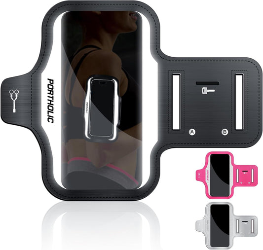 PORTHOLIC 2025 Running Armband Water Resistant Sports Phone Holder Case with Extension Strap, Key Card Slot Up to 6.9" Phone for iPhone 17/16/15/14/13 Plus Air Pro Max XR/XS, Galaxy S25/24/S10