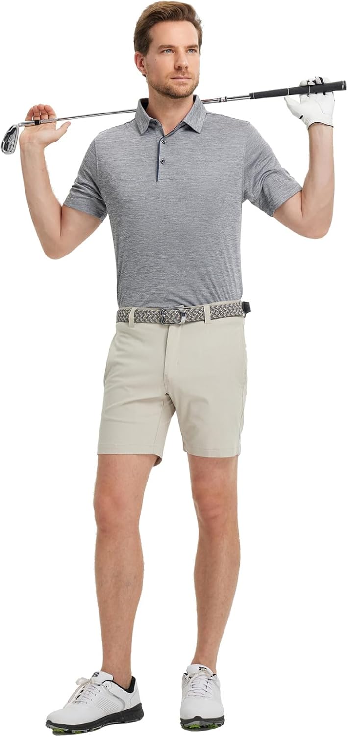 M MAELREG Golf Shirts for Men Short Sleeve Dry Fit Casual Striped Performance Moisture Wicking Collared Mens Polo Shirts