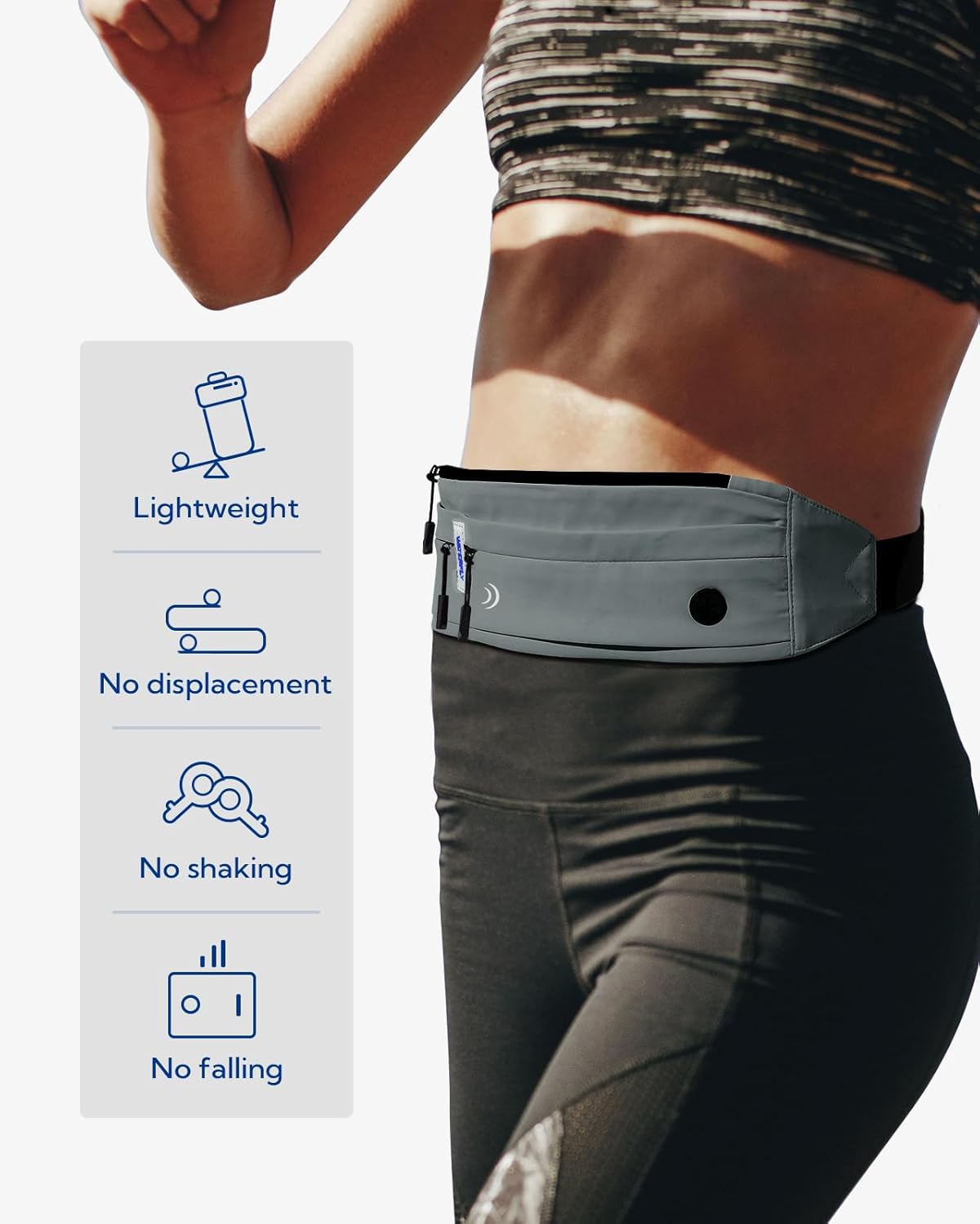 WATERFLY Running Belt Fanny Pack: Runner Marathon Jogging Waist Pack Sport Workout Exercise Fitness Phone Holder Belt for Men Women Jogger Slim Waistband Dark Grey