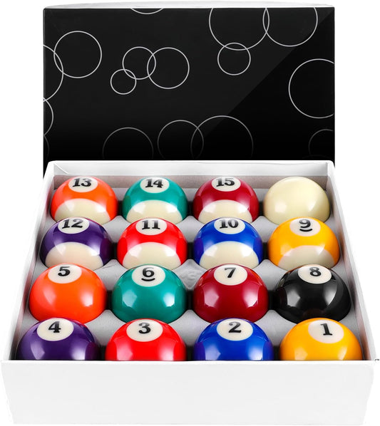 Billiard Balls Set 2-1/4" Regulation Size Pool Table Balls for Replacement (16 Resin Balls)