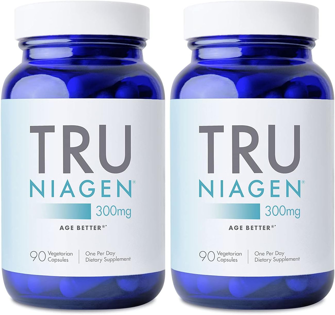 TRU NIAGEN Patented NAD Supplement for Anti Aging and Cell Regeneration, 300 mg Niagen, 90 Servings | Supports Cellular Energy, Brain, Muscle | Nicotinamide Riboside (NR) Take 1 Daily | 2 Bottles
