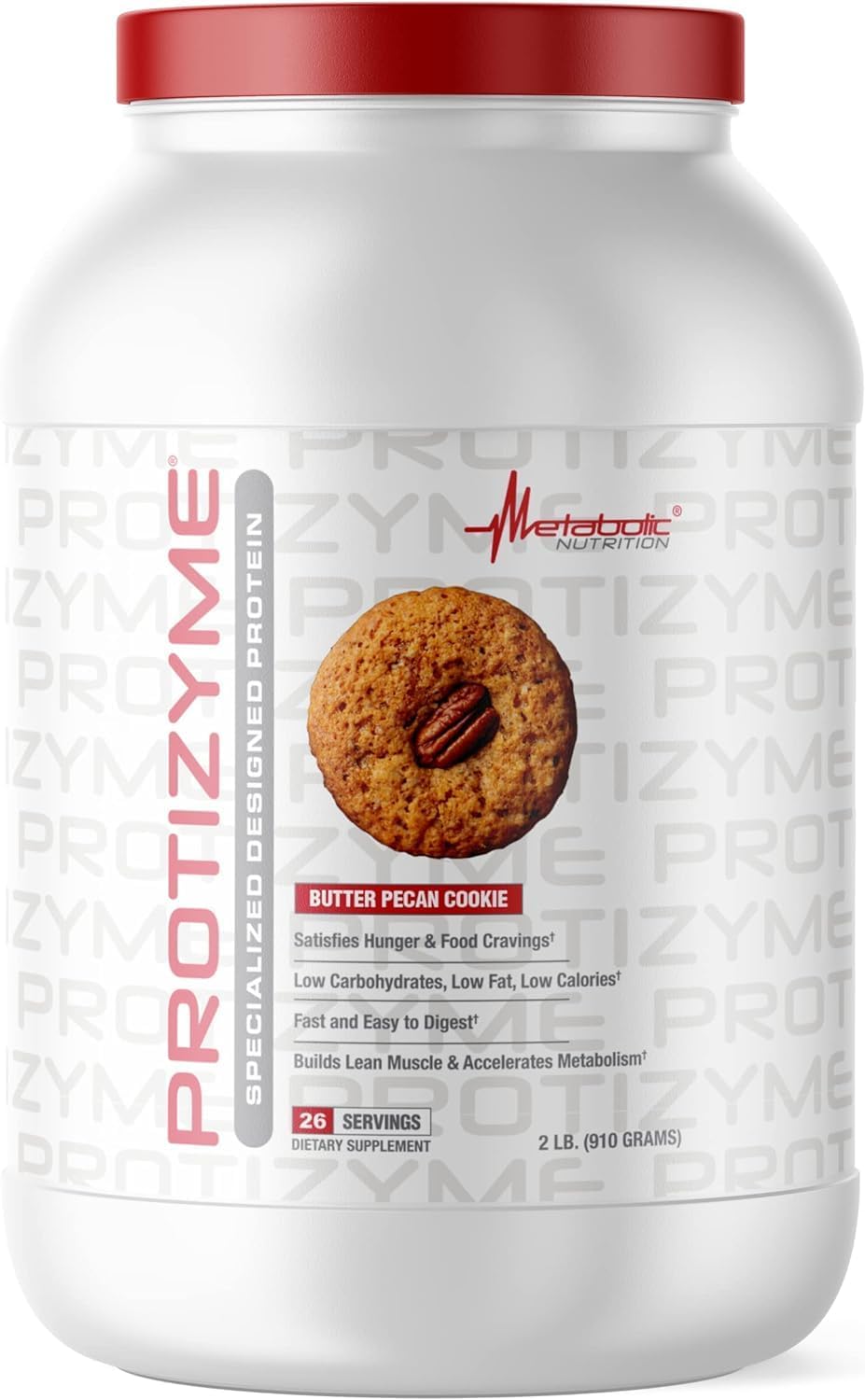 Metabolic Nutrition, Protizyme, 100% Whey Protein Powder, High Protein, Low Carb, Low Fat Whey Protein, Digestive Enzymes, 24 Essential Vitamins and Minerals, Butter Pecan Cookie, 2 Pound (26 ser)