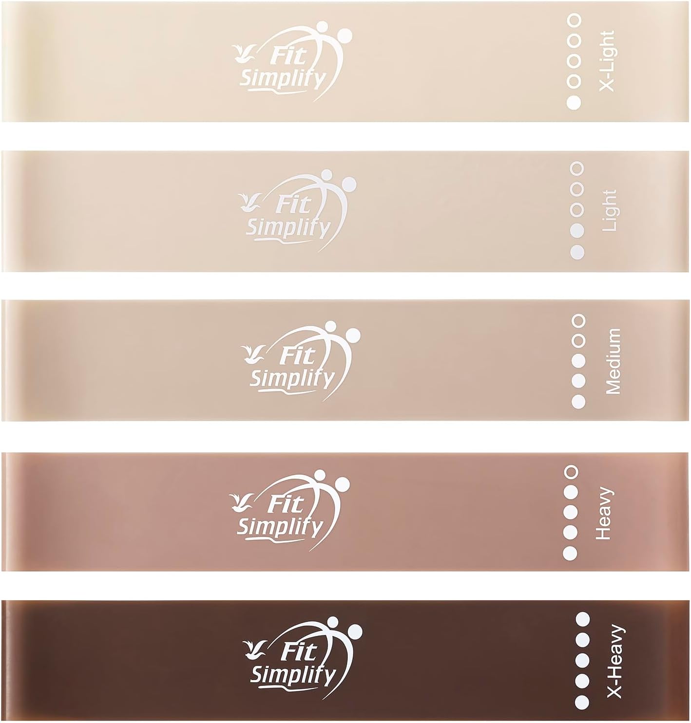 Fit Simplify Resistance Loop Exercise Bands with Instruction Guide and Carry Bag, Set of 5