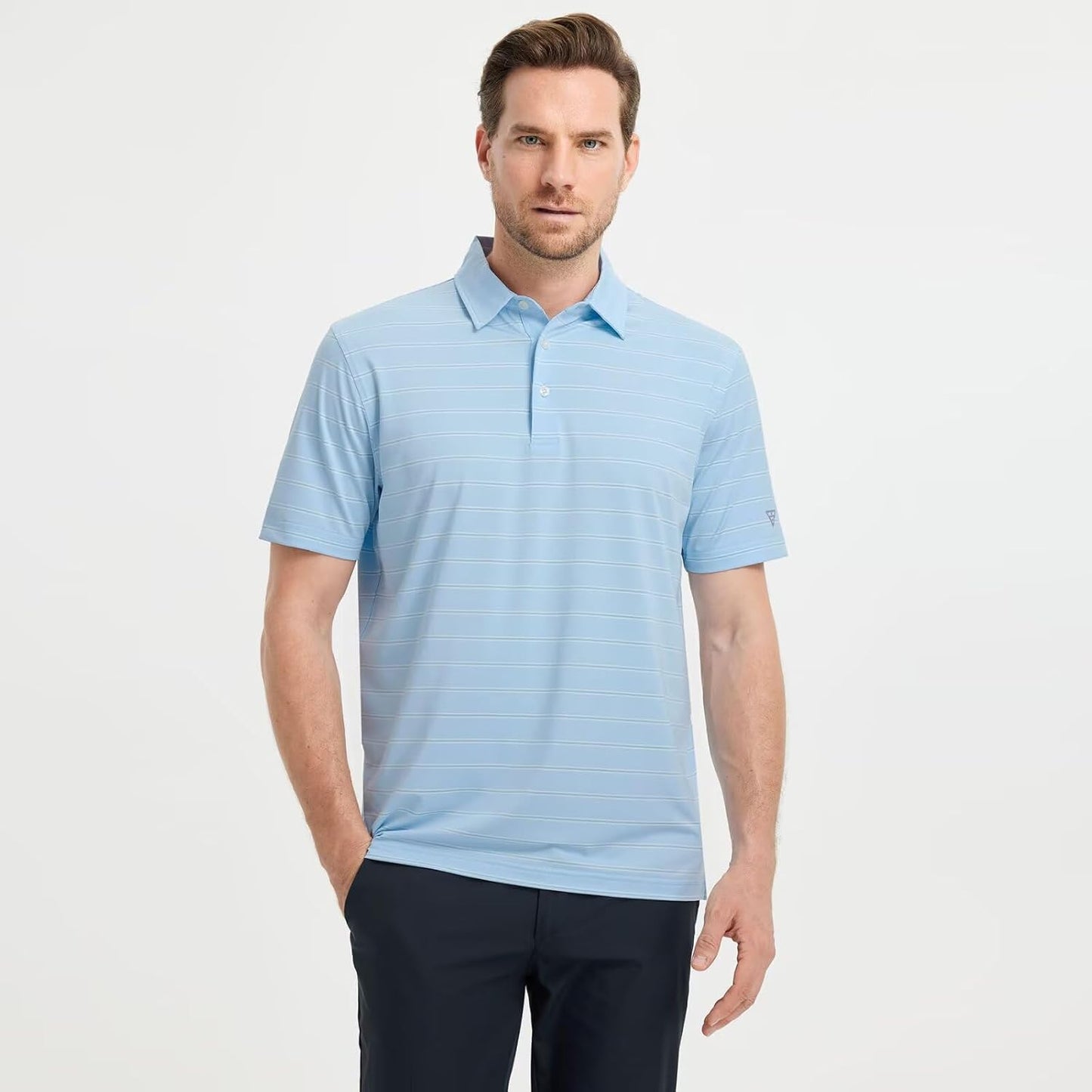 M MAELREG Golf Shirts for Men Moisture Wicking Striped Polo Performance Dry Fit Business Sports Mens Polo Shirts Short Sleeve