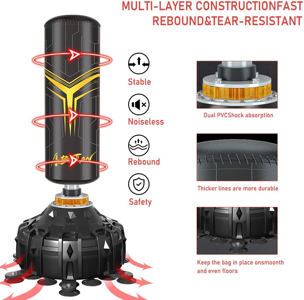 Freestanding Punching Bag with Boxing Gloves, Boxing Bag with Suction Cup Base for Adult Teens-Standing Kickboxing Bag for Home Office Gym