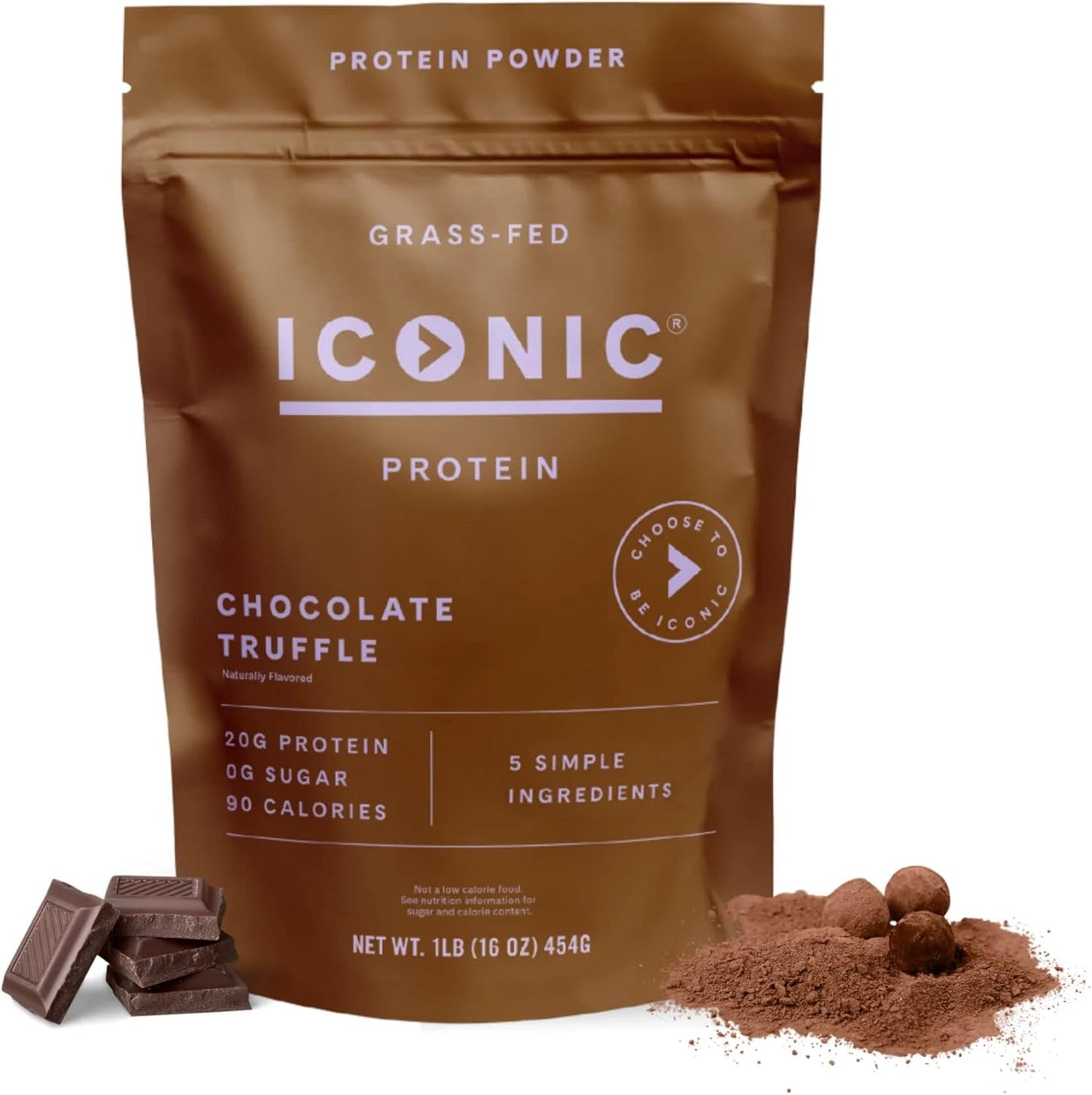 ICONIC Protein Powder, Chocolate Truffle - Sugar Free, Low Carb Protein Powder - Lactose Free, Gluten Free, Non-GMO - 20g Grass Fed Whey & Casein Protein - Keto Friendly, 1 lb. Pouch (17 Servings)
