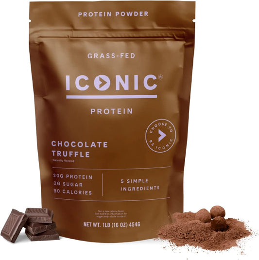 ICONIC Protein Powder, Chocolate Truffle - Sugar Free, Low Carb Protein Powder - Lactose Free, Gluten Free, Non-GMO - 20g Grass Fed Whey & Casein Protein - Keto Friendly, 1 lb. Pouch (17 Servings)