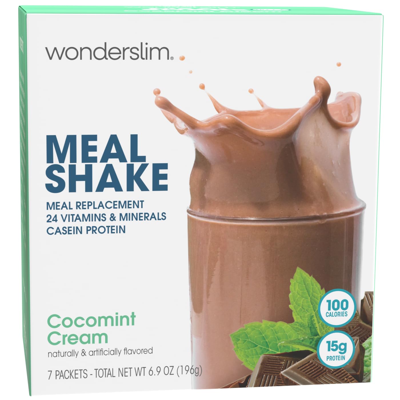 WonderSlim Meal Replacement Shake, CocoMint Cream, 15g Protein, 24 Vitamins & Minerals, Gluten Free (7ct)