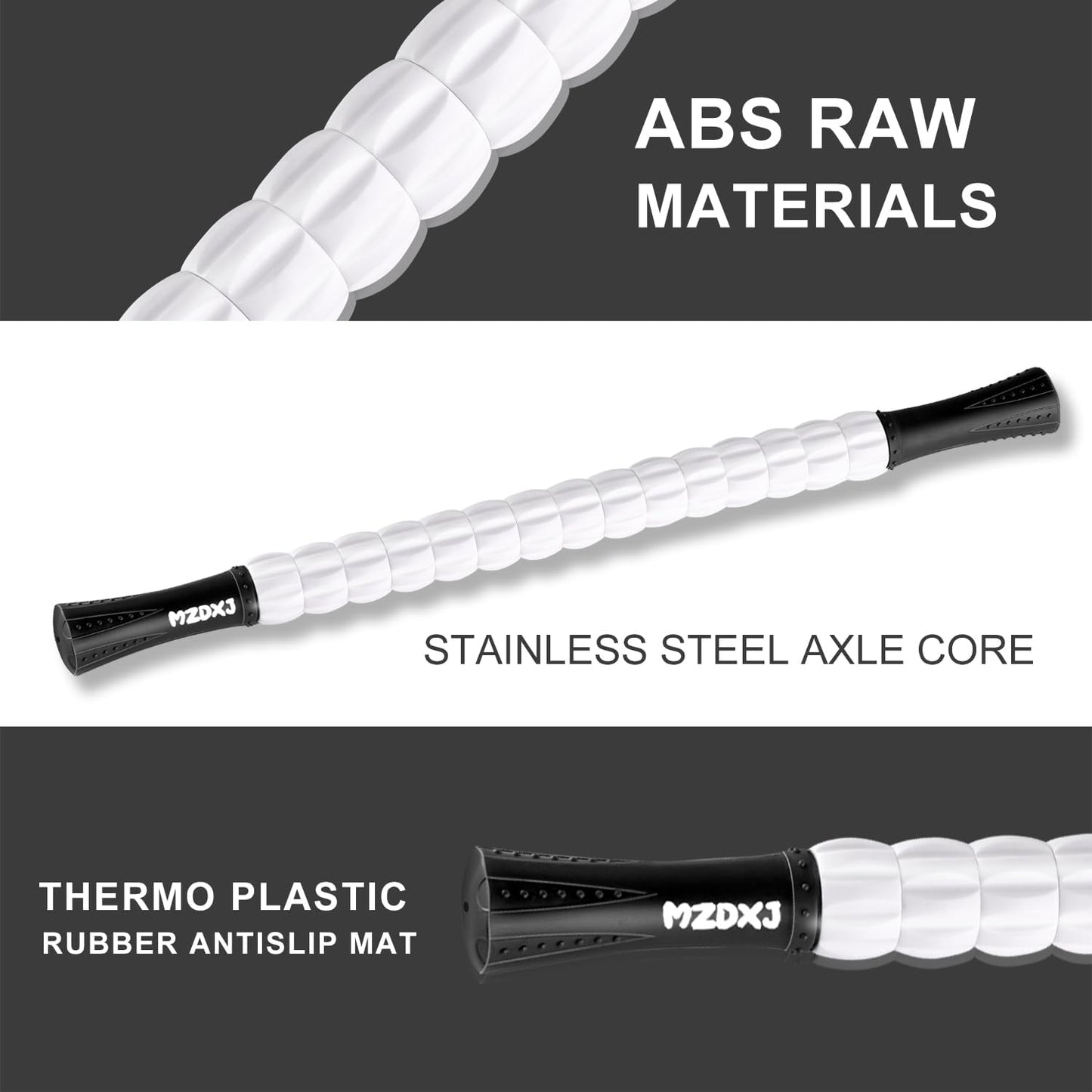 Muscle Roller Stick, Massage Stick for Full Body Relaxation, Relieves Muscle Soreness, Tension, Stiffness, for Shoulders, Neck, Back, Legs, Arms, Deep Tissue Massager(Black White - 24 inch)