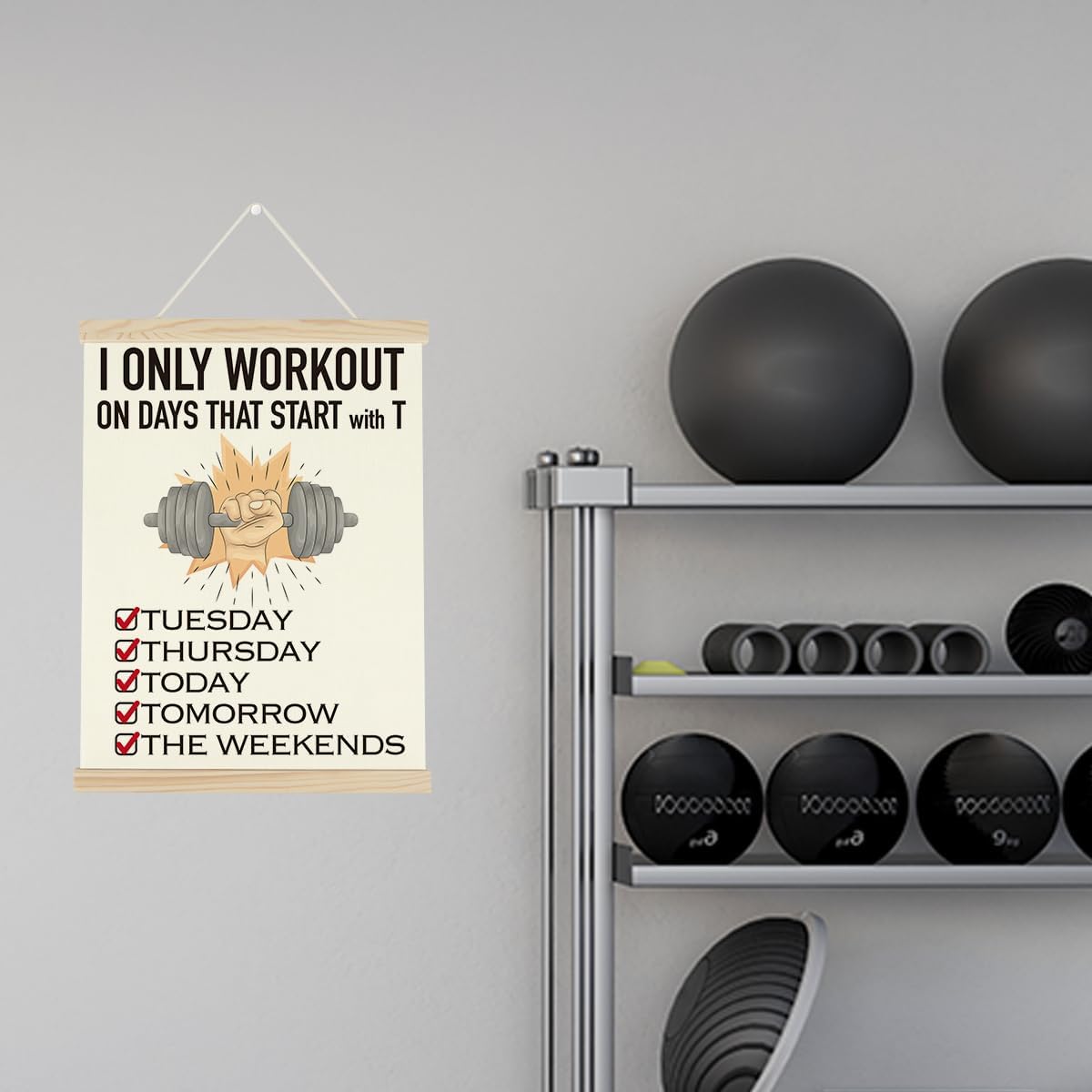 Gym Motivational Posters Funny College Dorm Posters Gifts for Guys Girls Friends I Only Workout on Days That Start with T Gym Flag Wall Art Decor Sign for Home Gym Bedroom Office
