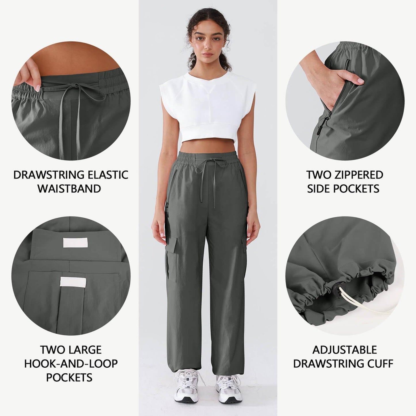 Hiking Pants Women Lightweight Cargo Pants Quick Dry Water Resistant Outdoor Travel Pants with Zipper Pockets