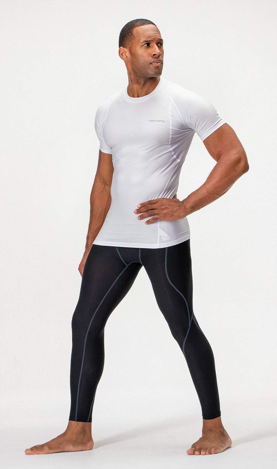DEVOPS 3 Pack Men's Cool Dry Short Sleeve Compression Shirts, Sports Baselayer T-Shirts Tops, Athletic Workout Shirt