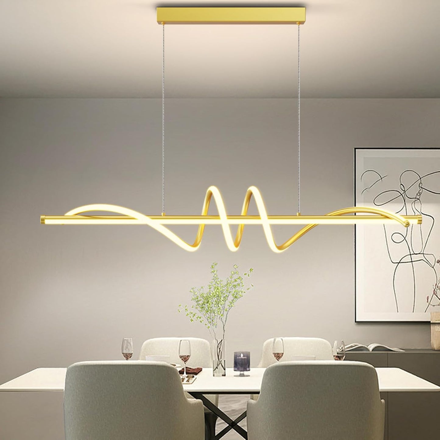 Modern Pendant Lights Fixture, 39in Aluminum LED Ceiling Chandelier with Remote Control Dimmable 3000k-6000K Color Temperature, Island Lighting Lamp for Kitchen, Dining Room
