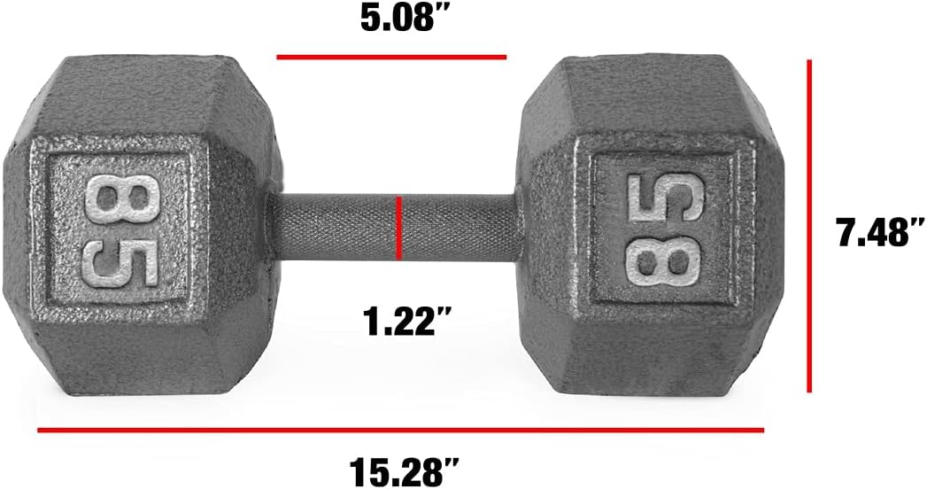 WF Athletic Supply Cast Iron Solid Hexagon Gray/Black Dumbbells, Strength Training Free Weights Set of 2 for Women and Men, Hand Weights Sold by Pairs, Multi-Select Size Options Available