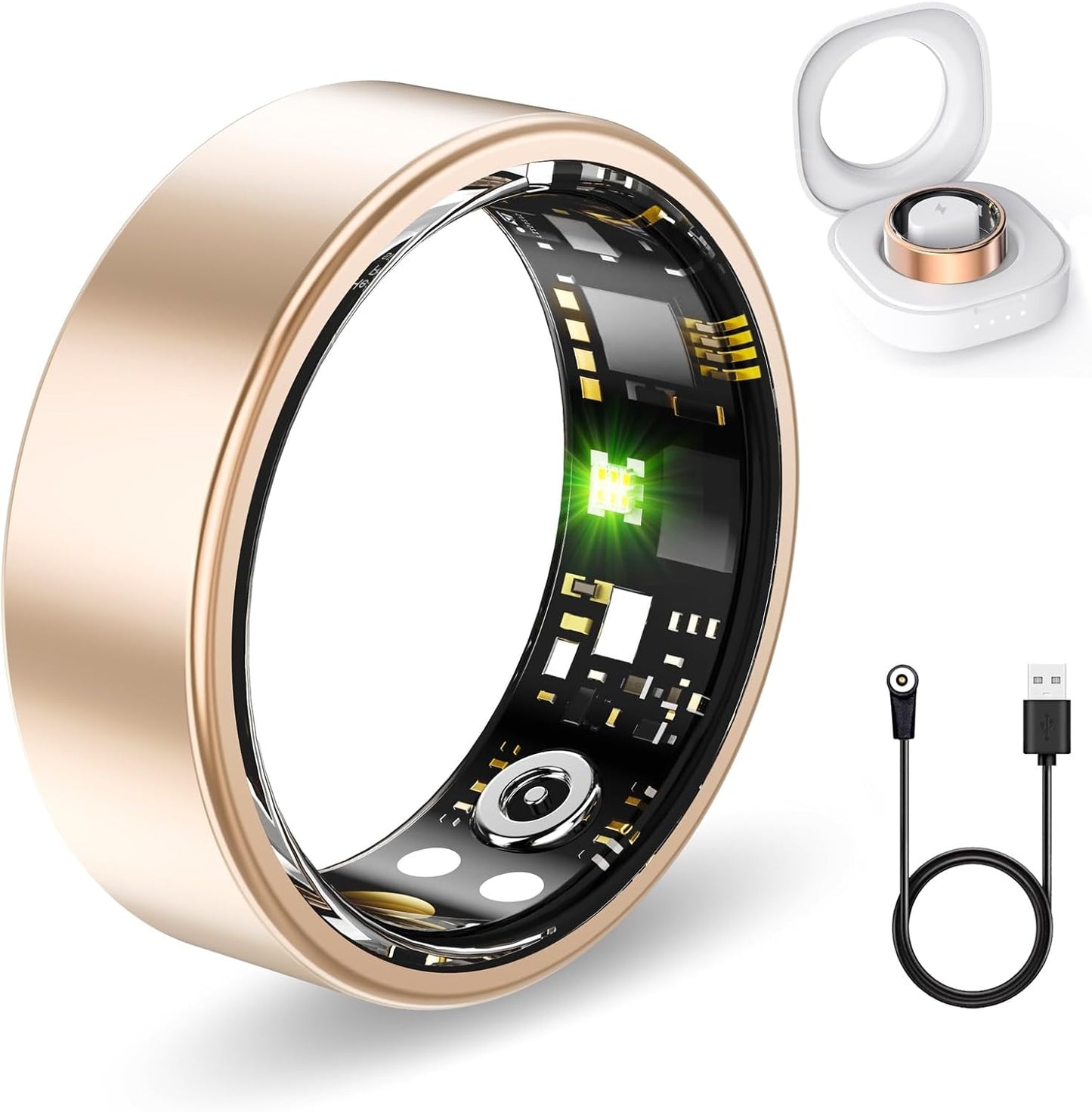 Smart Health Rings for Women Men, Fitness Tracker with Heart Rate, Blood Oxygen, HRV, Sleep Tracker, Step Tracker, No Subscription Fee, IP68 Waterproof Smart Ring for iphone & Android (Gold, 14#)