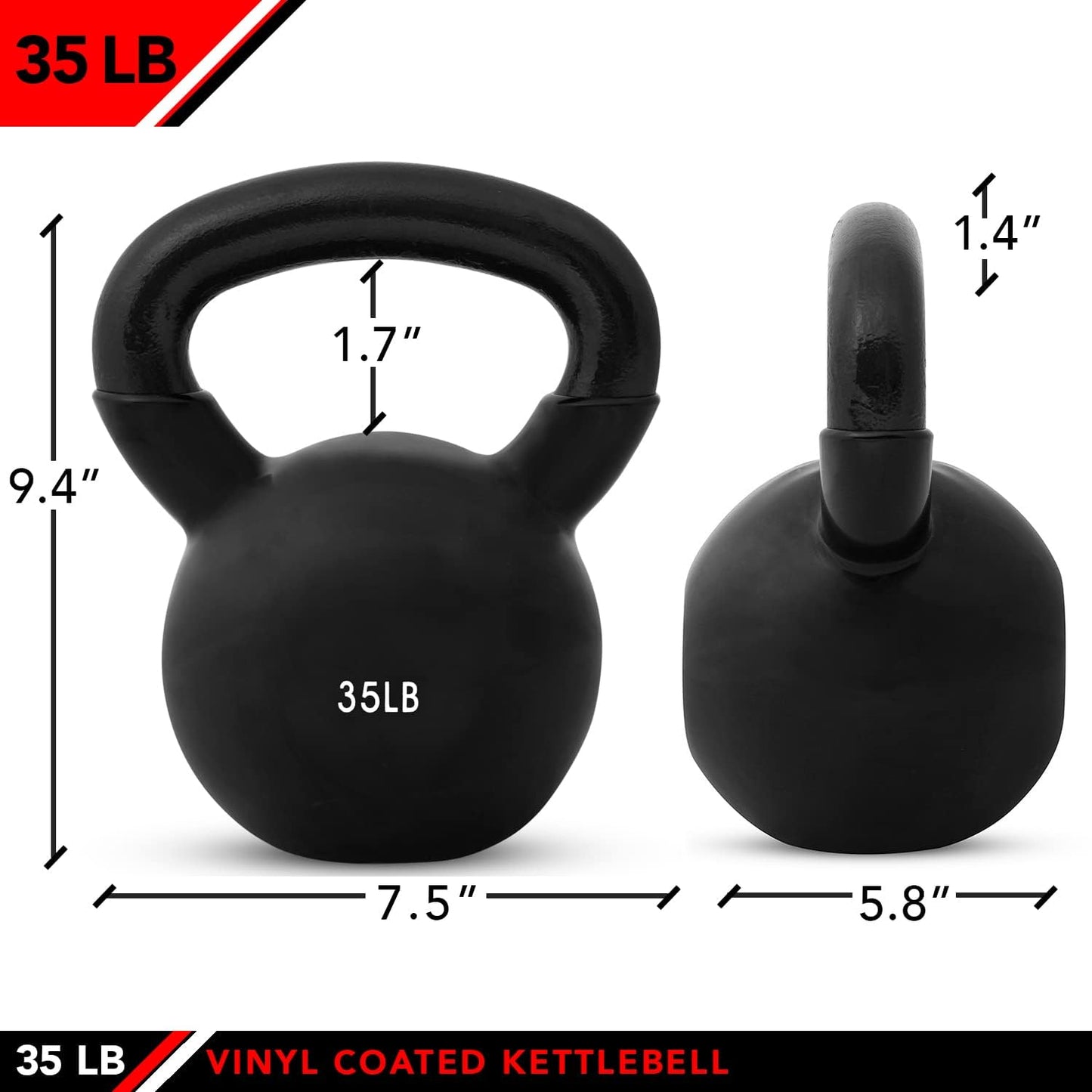 JFIT Kettlebell Weights Vinyl Coated Iron - 12 Size Options, 5lbs-50lbs - Coated for Floor and Equipment Protection, Noise Reduction, Ballistic, Core, Weight Training