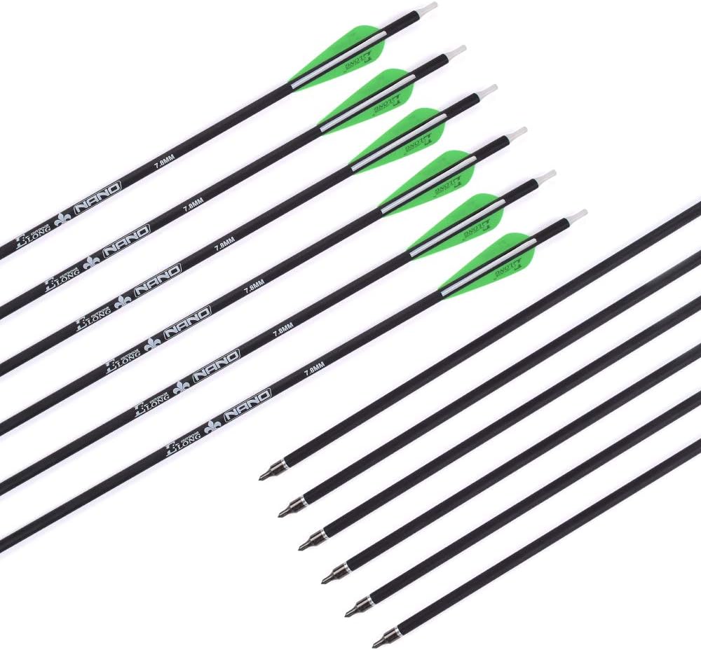 YLS Archery 26/28/30Inch Carbon Arrow Practice Hunting Arrows with100 Grain Removable Tips for Compound & Recurve Bow(Pack of 12)