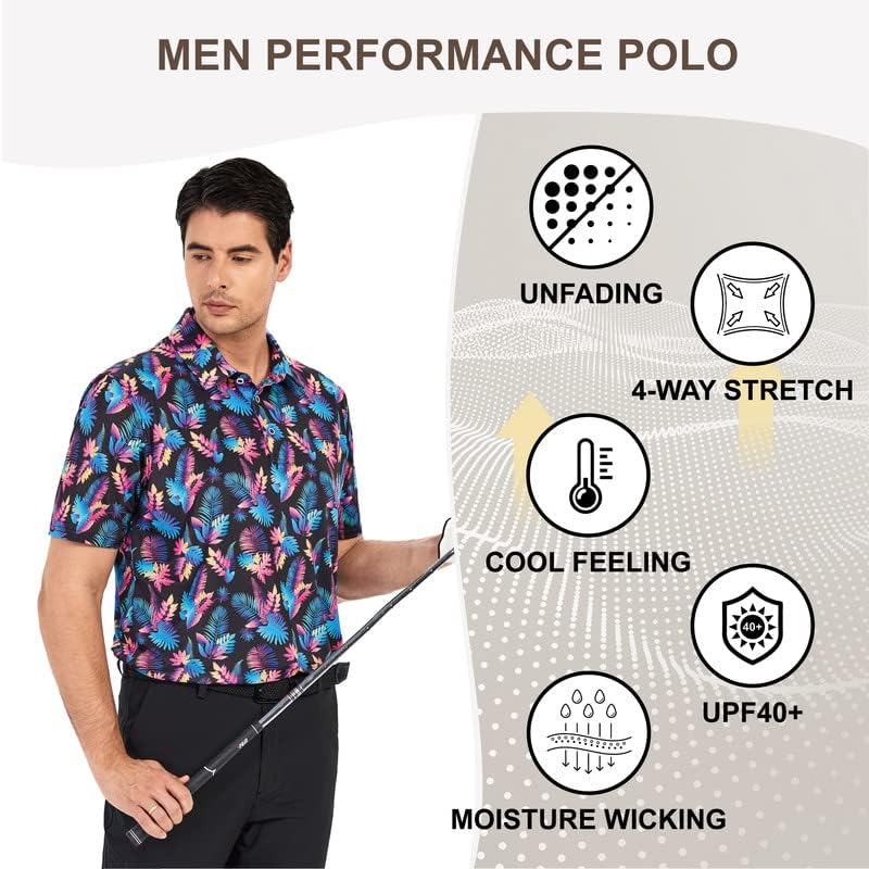 Damipow Premium Golf Shirts for Men Dry Fit Performance Polo Short Sleeve Collared Shirt