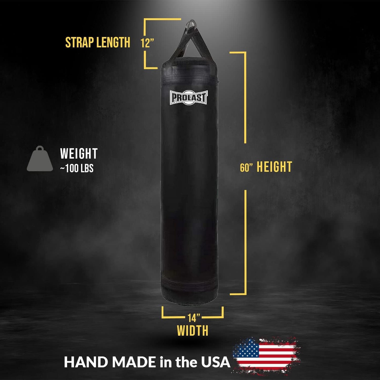 PROLAST Classic 5FT 100LB Black Muay Thai Heavy Bag Made in USA