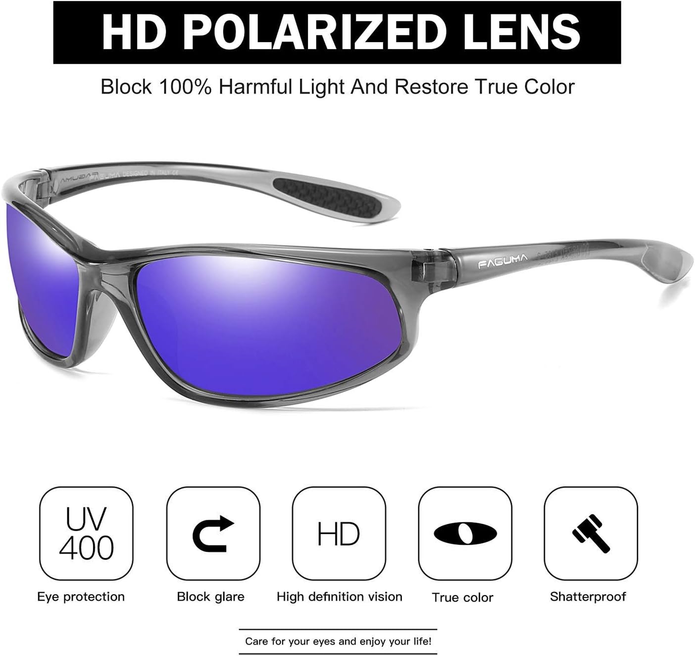 FAGUMA Polarized Sports Sunglasses For Men Cycling Driving Fishing UV400 Protection