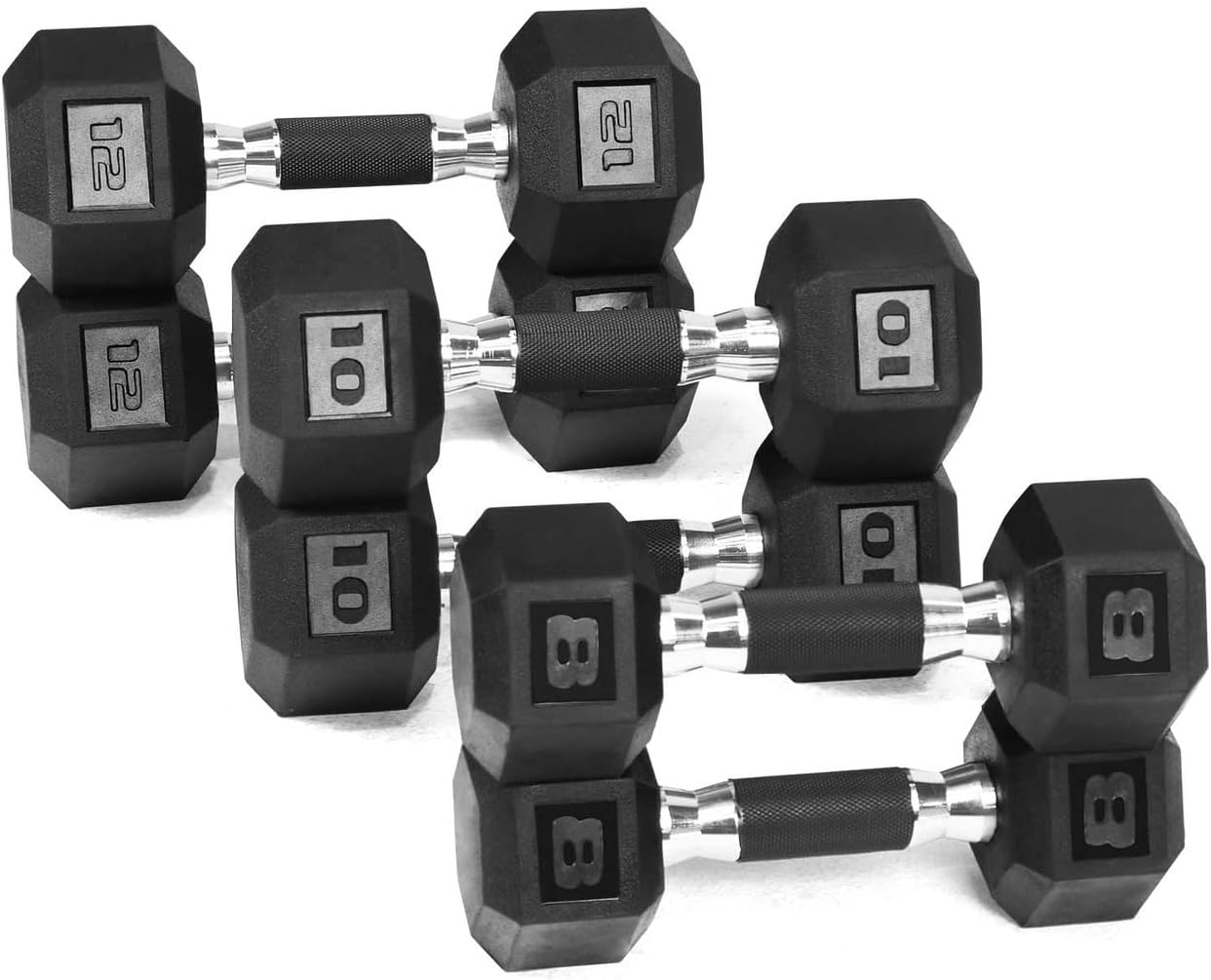WF Athletic Supply Rubber Encased Hex Dumbbells with Rubber Grip Contoured Handle for Muscle Toning, Strength Building & Full Body Workout