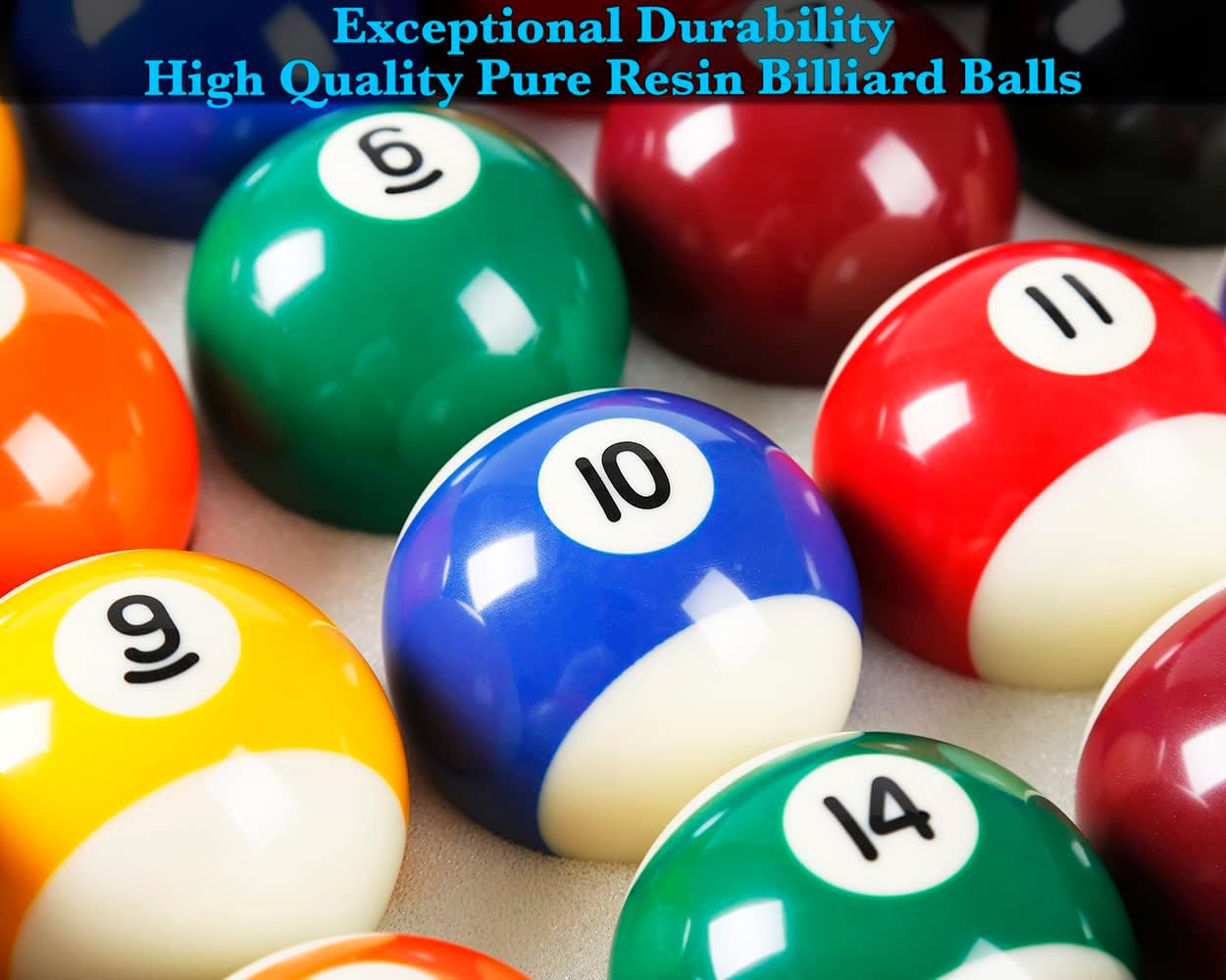 Billiard Pool Balls with Triangle Ball Rack, Cue Chalks, Table Spot Stickers & Tip Replacements - Pool Table Accessories