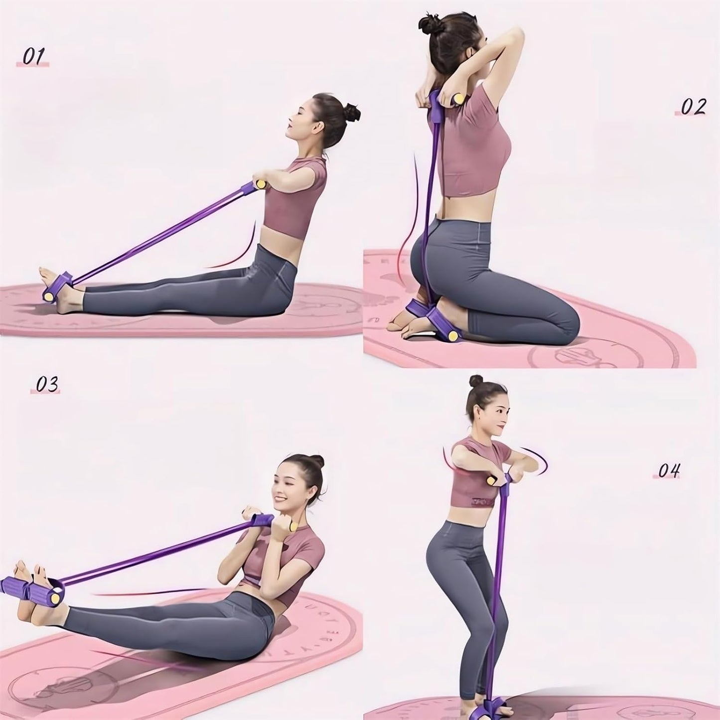 21 Fitness Resistance Bands-4 Tube Pedal Ankle Puller - 2023 New Sit up Leg Stretch Rope Exercise Bands with Handles, Stretching Workout Fitness Bands for Arm Weights Exercise Equipment