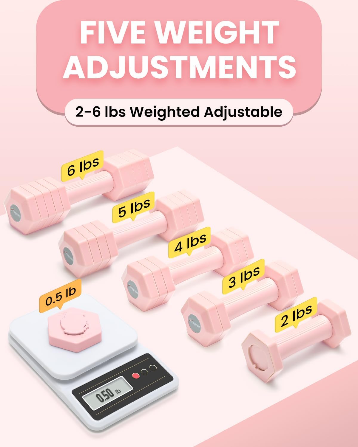 Adjustable Dumbbells Set, 4 in 1 Hand Weights Set for Women Men 10 LB/ 12 LB Dumbbell Pair Each 2lbs 3lbs 4lbs 5lbs Weights Dumbbells Set with TPU Soft Rubber Handle for Home Gym Exercise Fitness