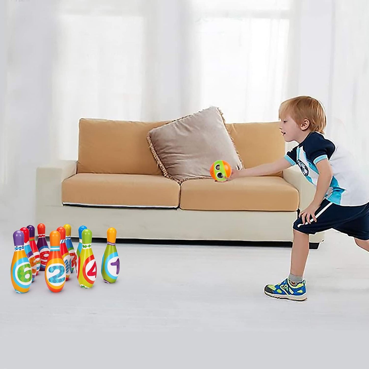 Kids Bowling Set Indoor Bowling for Toddler 1-3 3-5 Soft 10 Indoor Colorful Foam Pins 2 Bowling Ball Printed Number Developmental Sensory Toy Age 2-4 Toddler Bowling Birthday Gift Present Gift
