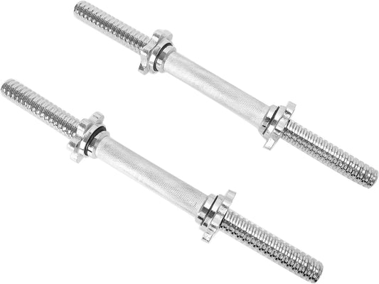 Threaded Dumbbell Rubber/Chrome Handles 1 Inch Pair, Adjustable Dumbbell Bar Handles, Fits Standard Weight Plates with 1” Diameter, for Gym Workouts, Exercise, Weightlifting, Sold in Pair
