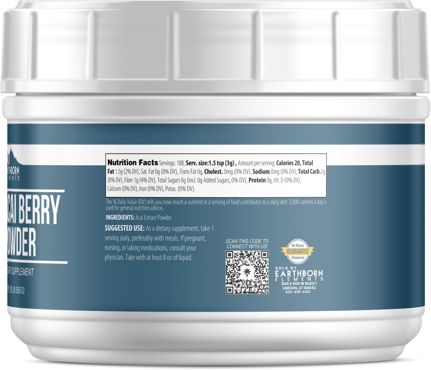 Earthborn Elements Acai Berry Powder, 1.25 lb, Superfood, Smoothies & Shakes